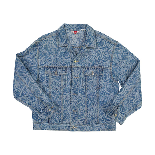 Supreme Script Jacquard Denim Trucker Jacket Washed Blue