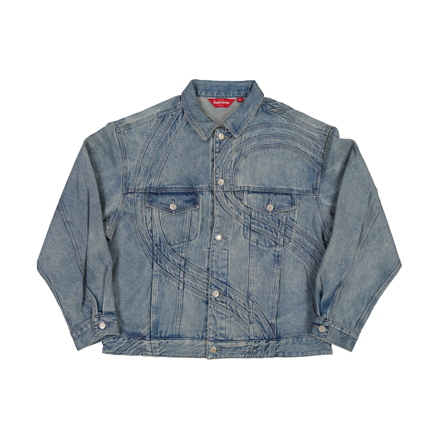 Supreme S Logo Denim Trucker Jacket Washed Blue L/S (SS24)